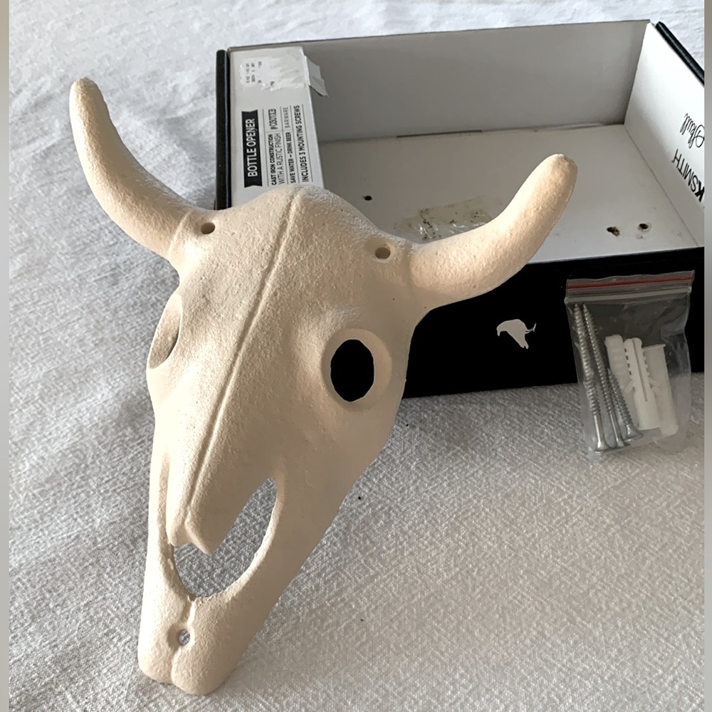Wrought Iron Steer Scull wall mount bottle opener. Great bar accessory!